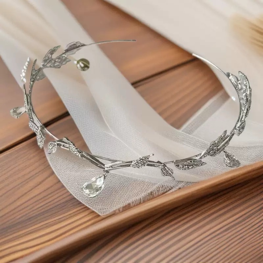 Elegant Silver Leaf Headband